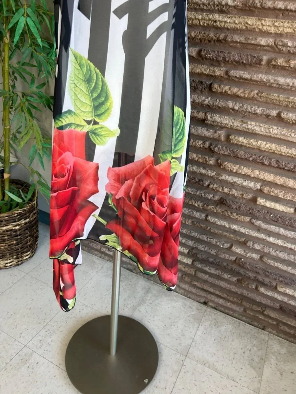 Sheer Chiffon Wrap Black White Zebra Stripes Red Rose Floral Open Drape